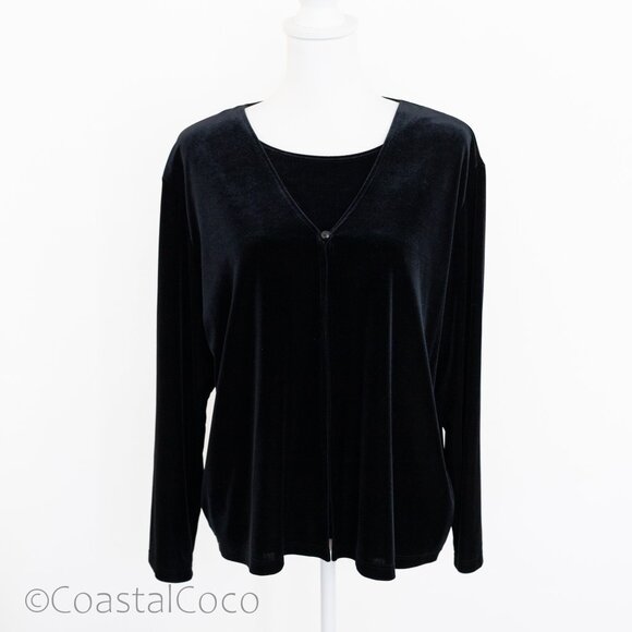 Vintage Notations Black Velvet Twin Top XL Retro Gothic Witchy Vampy Office - Picture 1 of 12